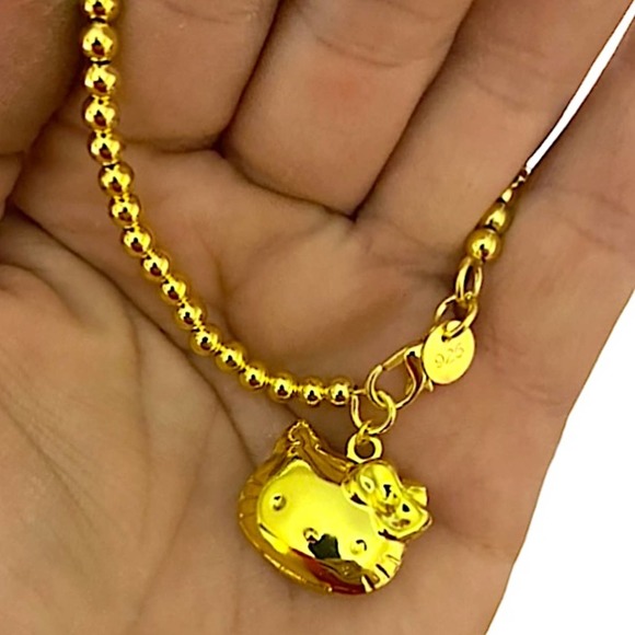 Handmade Hello Kitty Gold Plated Locket Beaded Bracelet - Picture 3 of 3